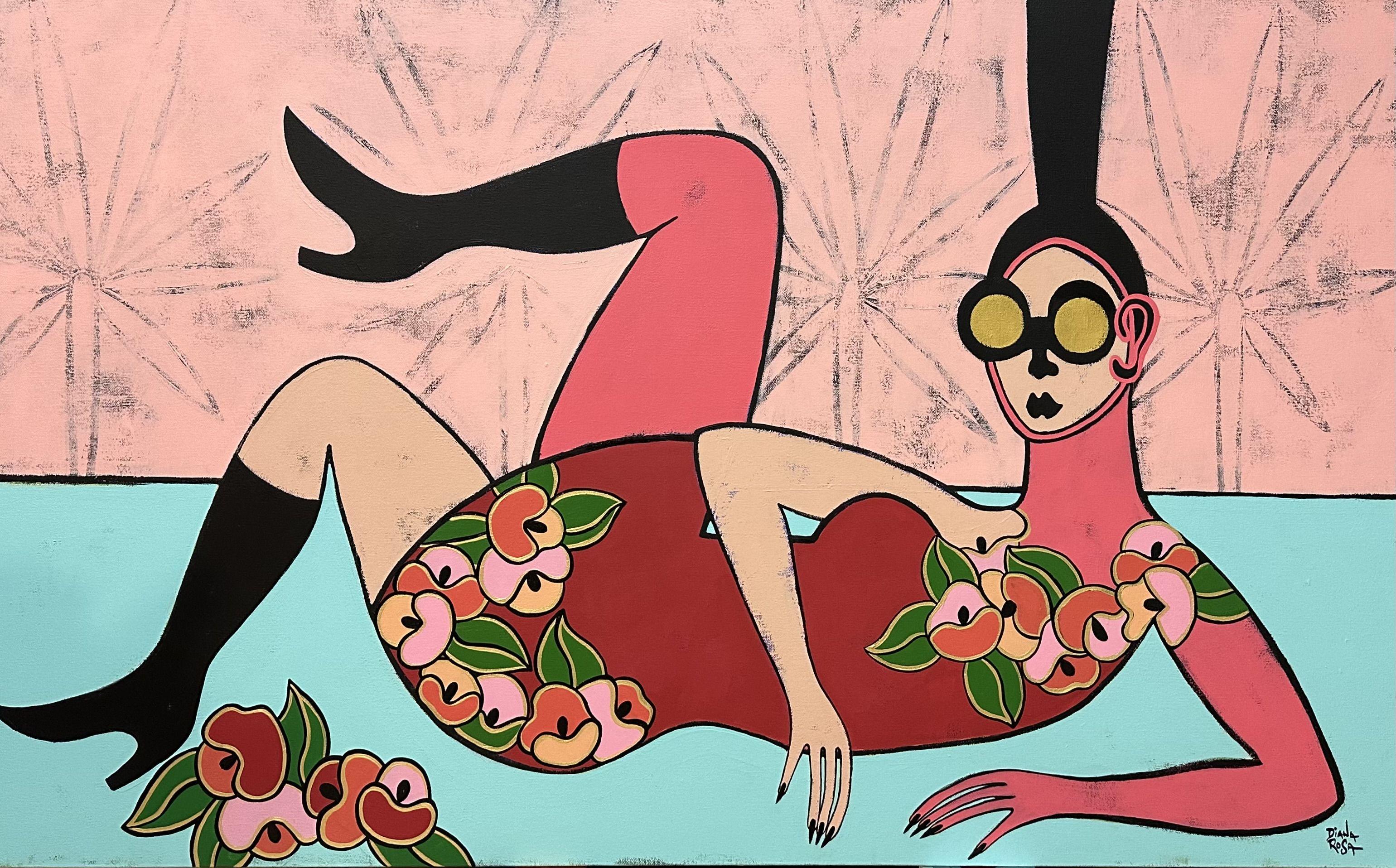 Reclinado en el trópico, Pintura, Acrílico sobre lienzo - Painting de Diana Rosa