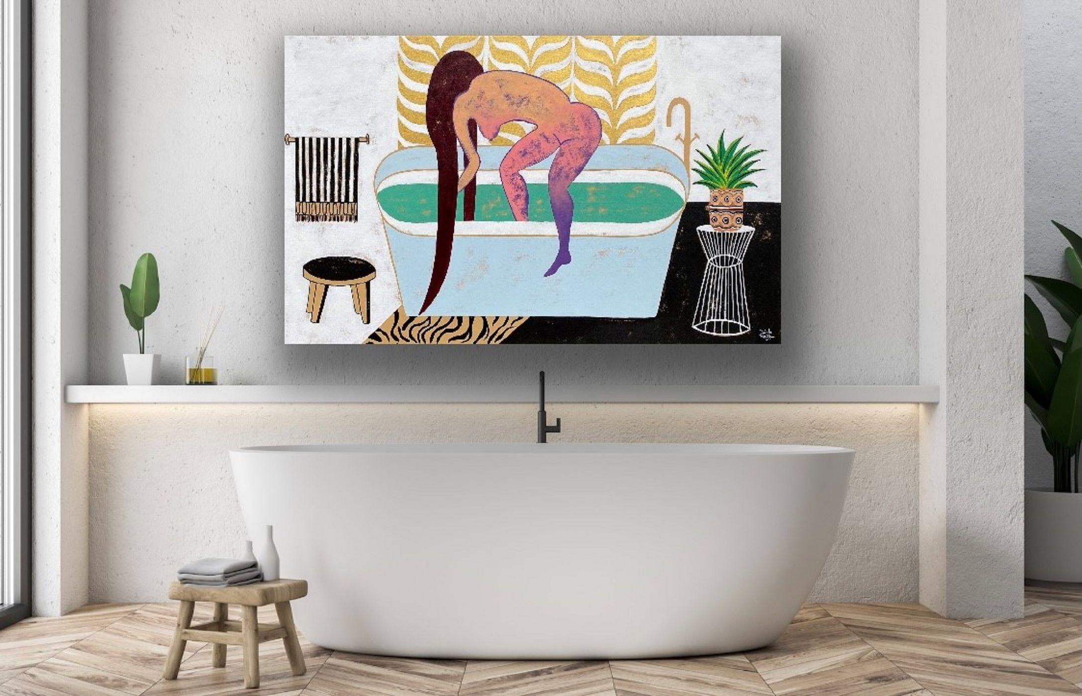 She baths, Painting, Acrylic on Canvas For Sale 1