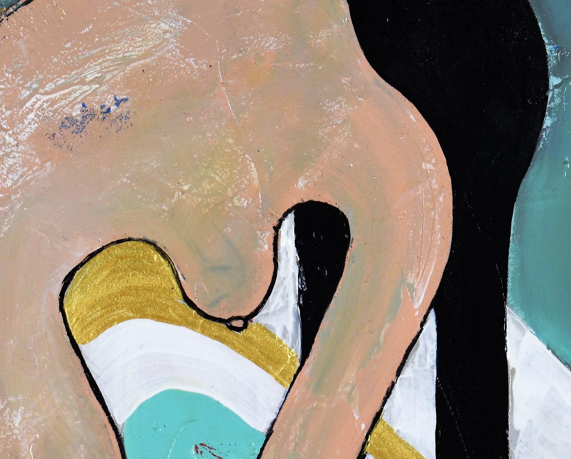 La salle de bains, peinture originale - Gris Nude Painting par Diana Rosa