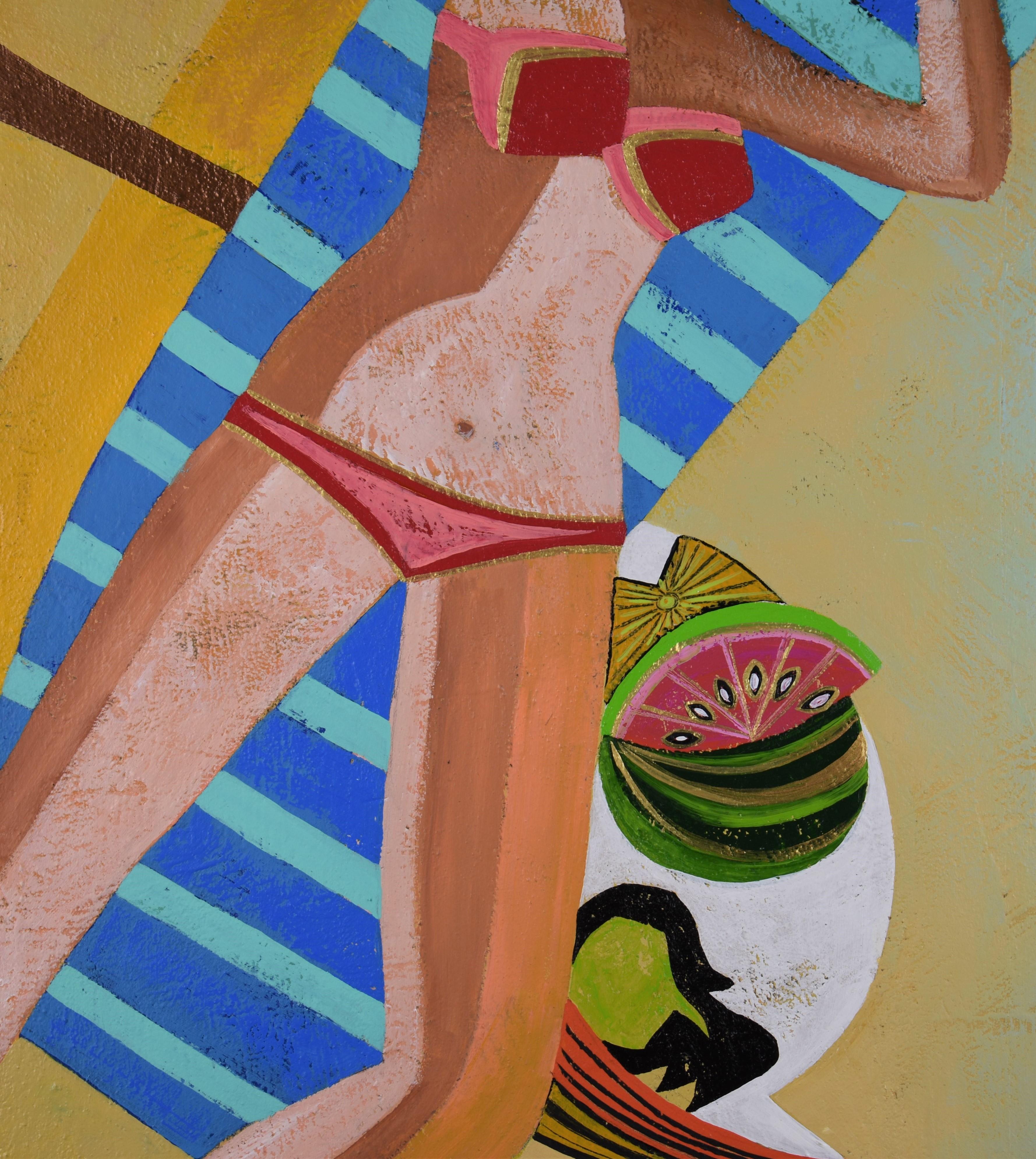 Vacation, Original Painting - Brown Figurative Painting by Diana Rosa