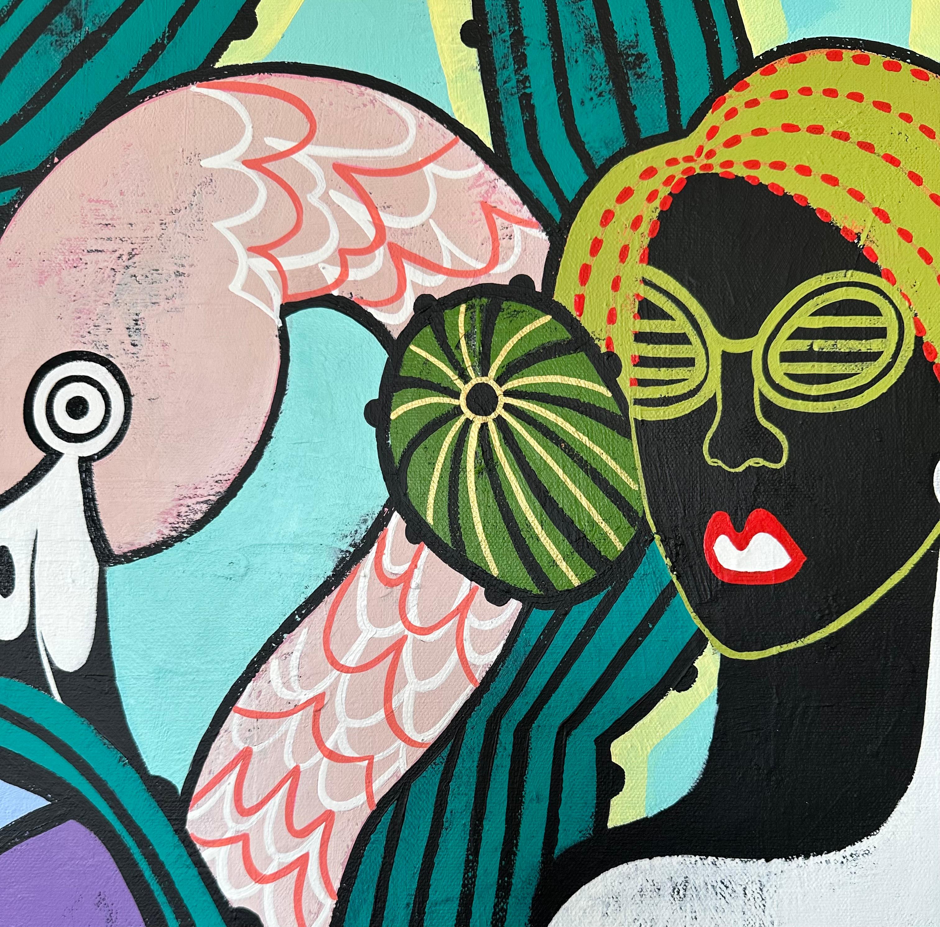 Passeggiata nella Jungling #2, Pittura originale - Figurative Painting Nero di Diana Rosa