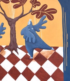 Blue Figures Beneath Tree Contemporary Surreal Figurative Painting Diana Ruban