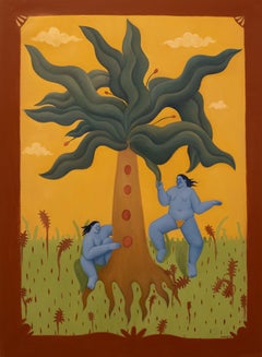 Diana Ruban — Blue Figures on Nature Landscapes, Surreal Contemporary Painting