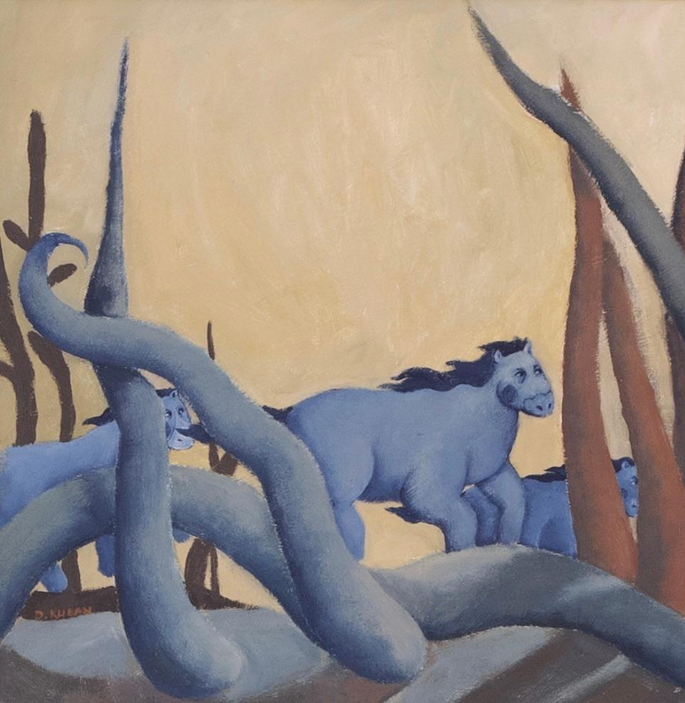 Diana Ruban - Blaue Pferde im surrealen Wald, Zeitgenössische figurative Malerei im Angebot 4