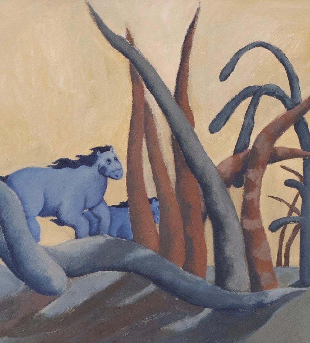 Diana Ruban - Blaue Pferde im surrealen Wald, Zeitgenössische figurative Malerei im Angebot 5