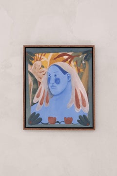 Contemporary Blue Portrait with Flowers Abstract Style, Framed, 2024 Diana Ruban