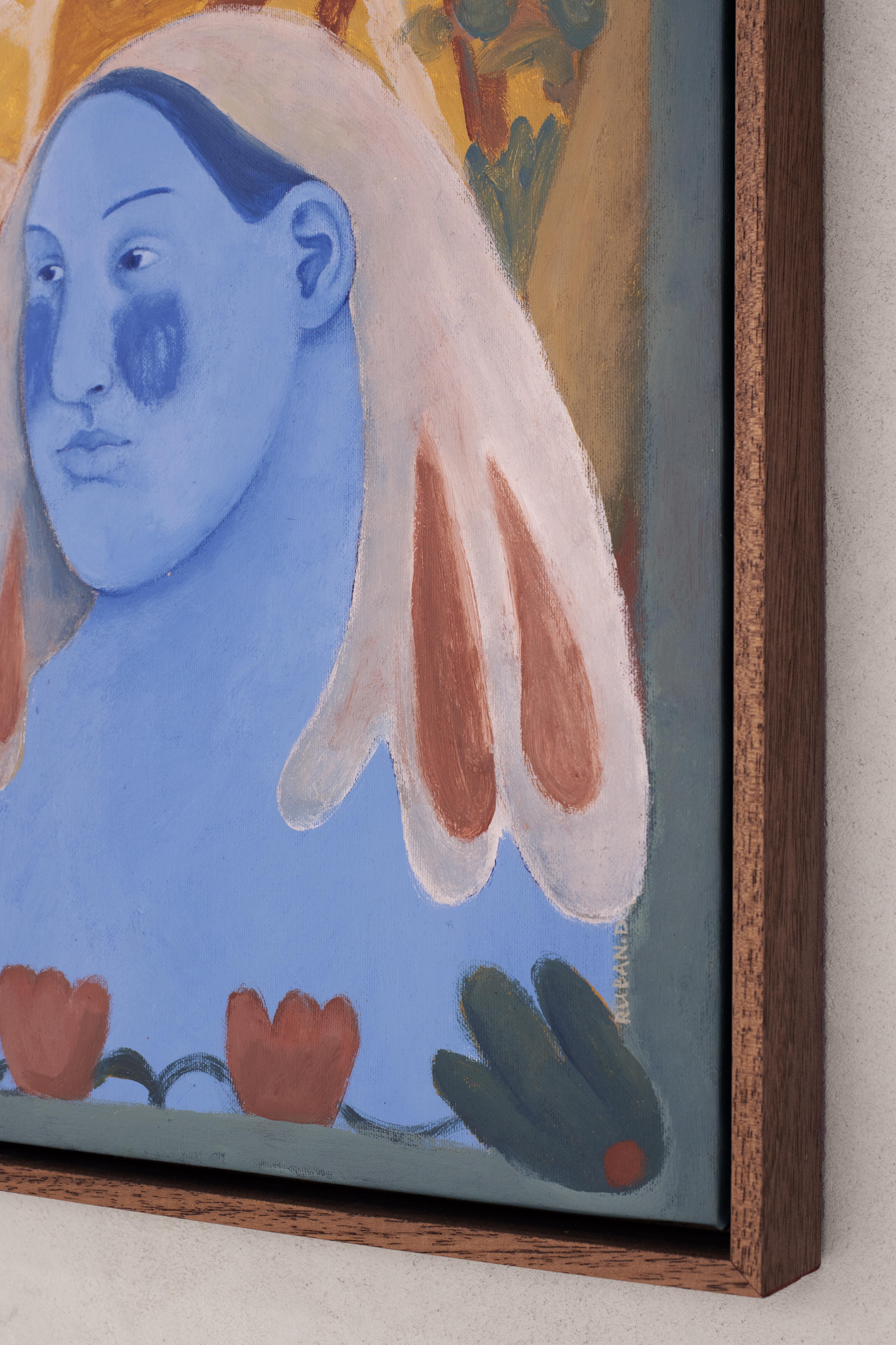 Diana Ruban - Blaues Porträt mit Blumen, Zeitgenössische figurative Malerei im Angebot 4