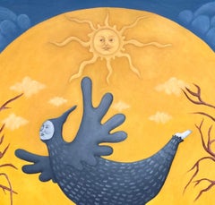 Diana Ruban Blue Winged Figure Under Golden Sun Contemporary Surreal Painting