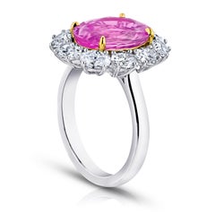 Bague en platine avec saphir ovale espacé de cinq carats et saphir rose ovale « Diana »
