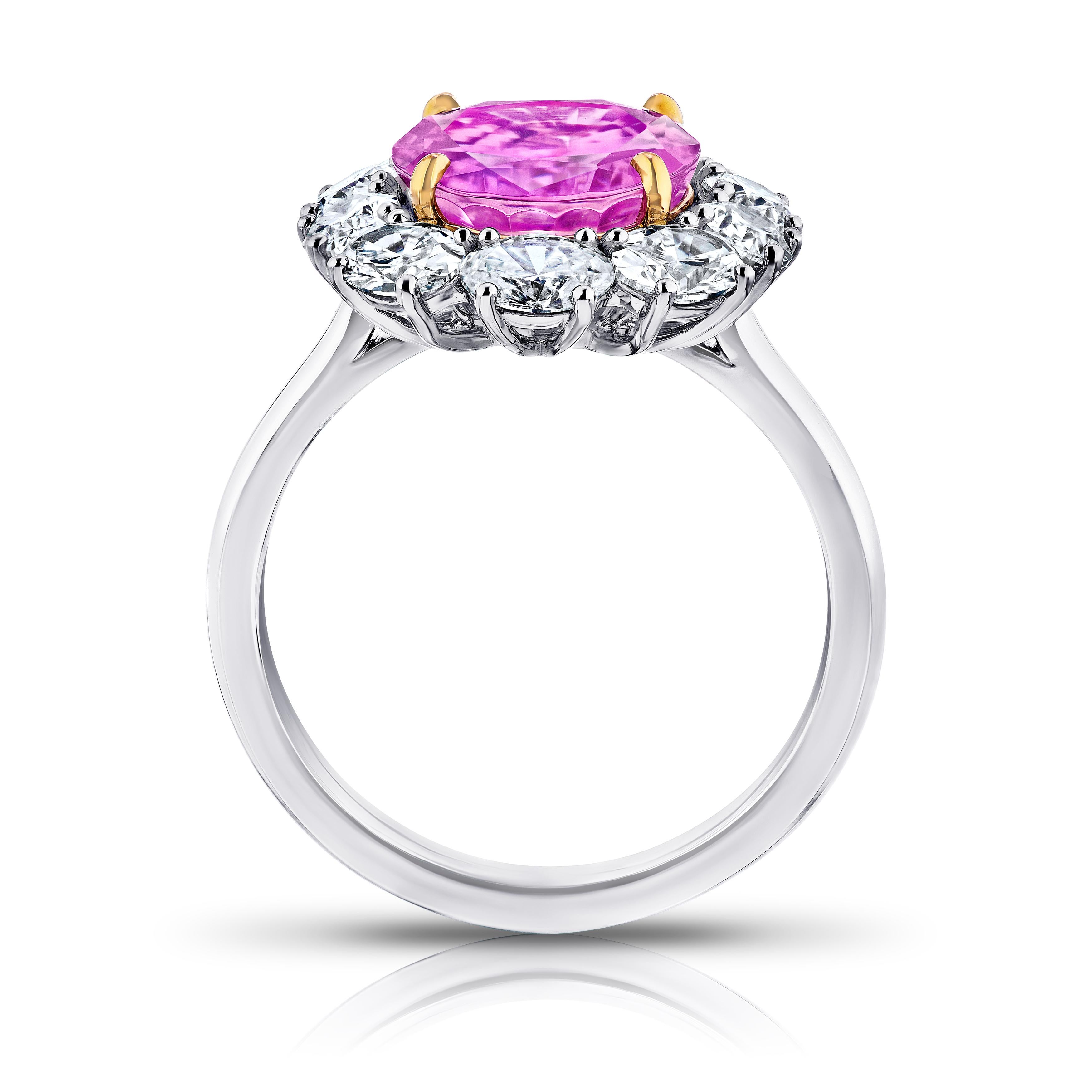 For Sale:  “Diana” Spaced Oval Halo Five Carat Pink Oval Sapphire Platinum Ring 3