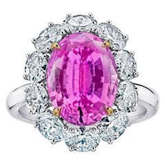 Bague en platine avec saphir ovale espacé de cinq carats et saphir rose ovale « Diana »