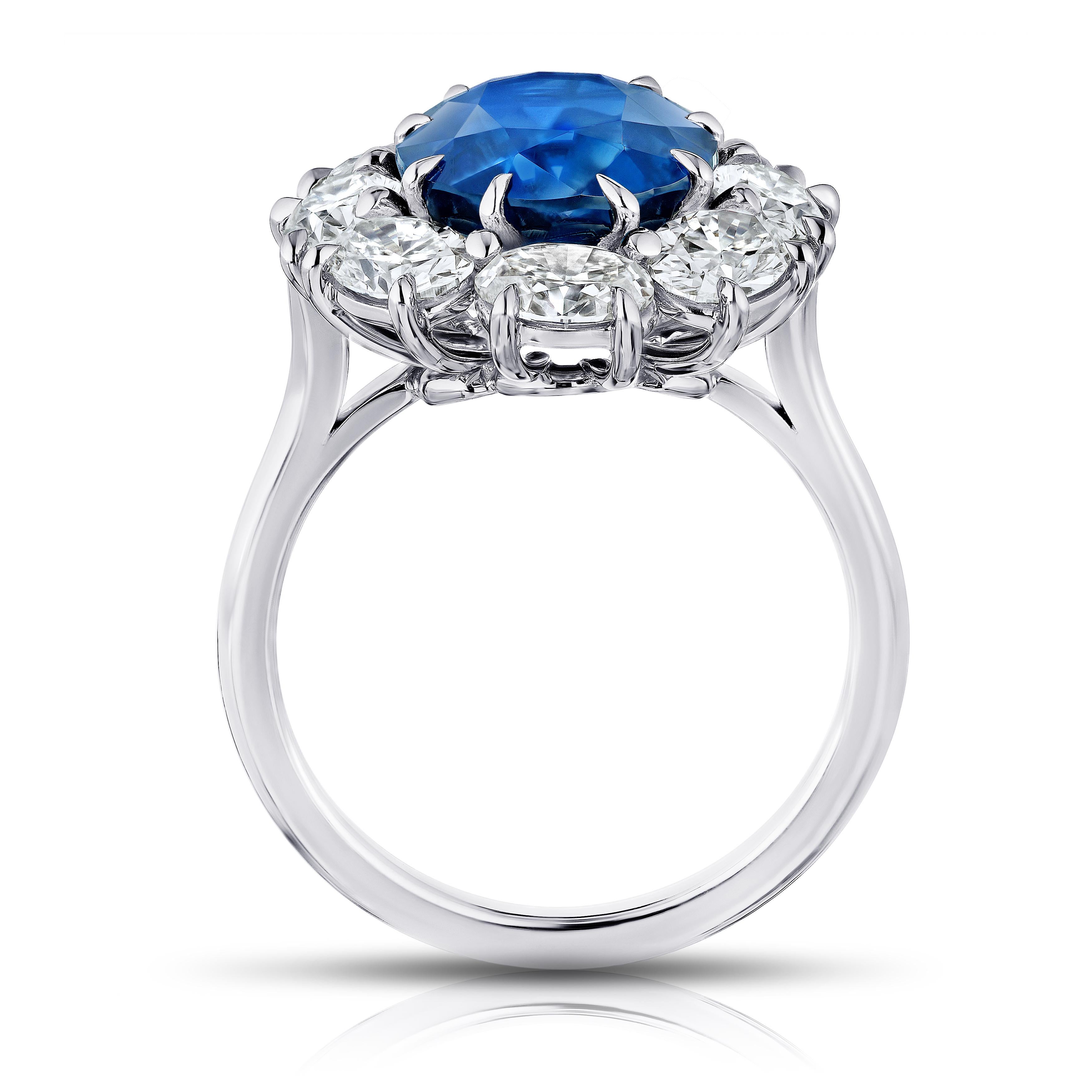 For Sale:  “Diana” Spaced Oval Halo Six Carat Blue Oval Sapphire Platinum Ring 3