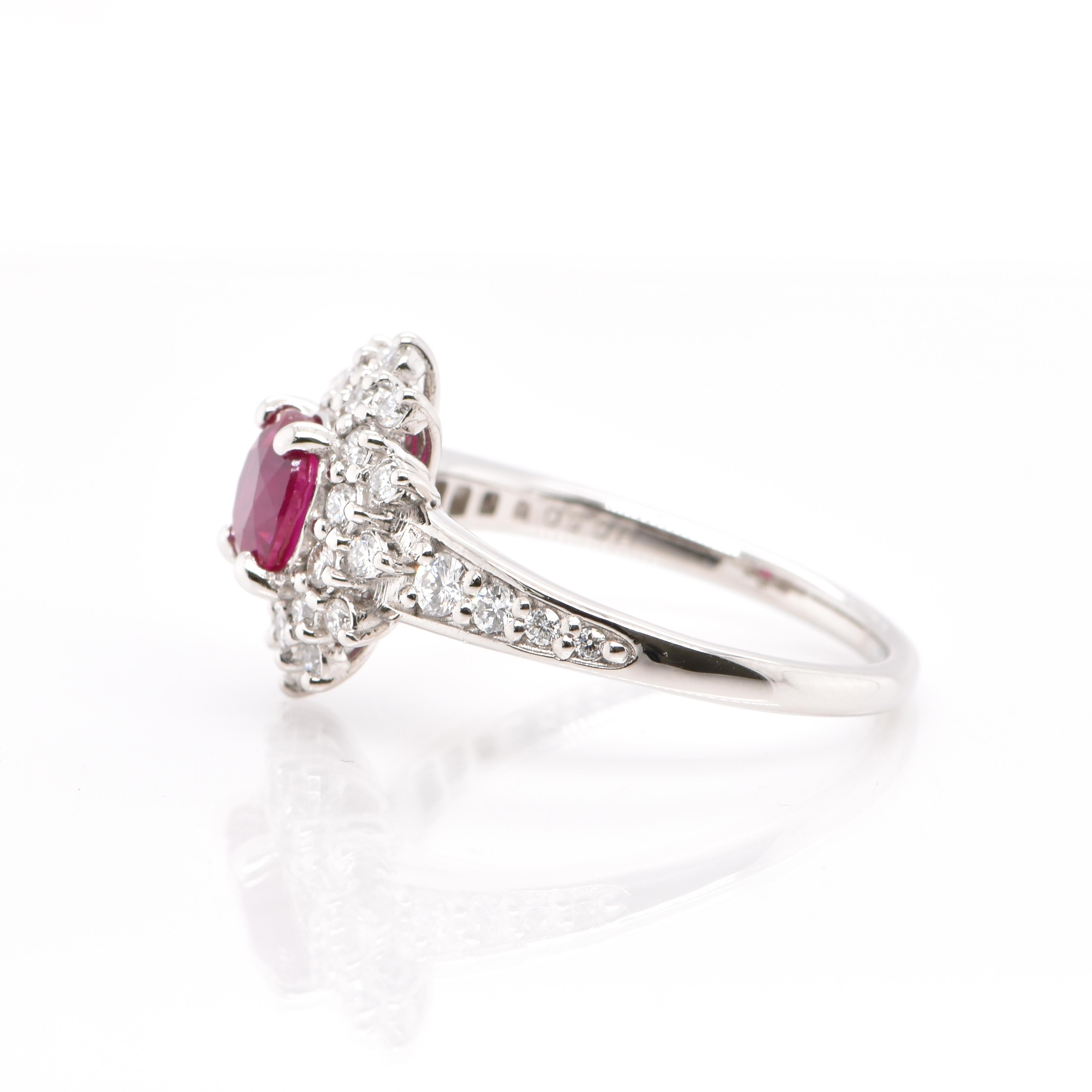 Round Cut Diana-Style, 1.24 Carat, Natural Round-Cut Ruby and Diamond Ring Set in Platinum