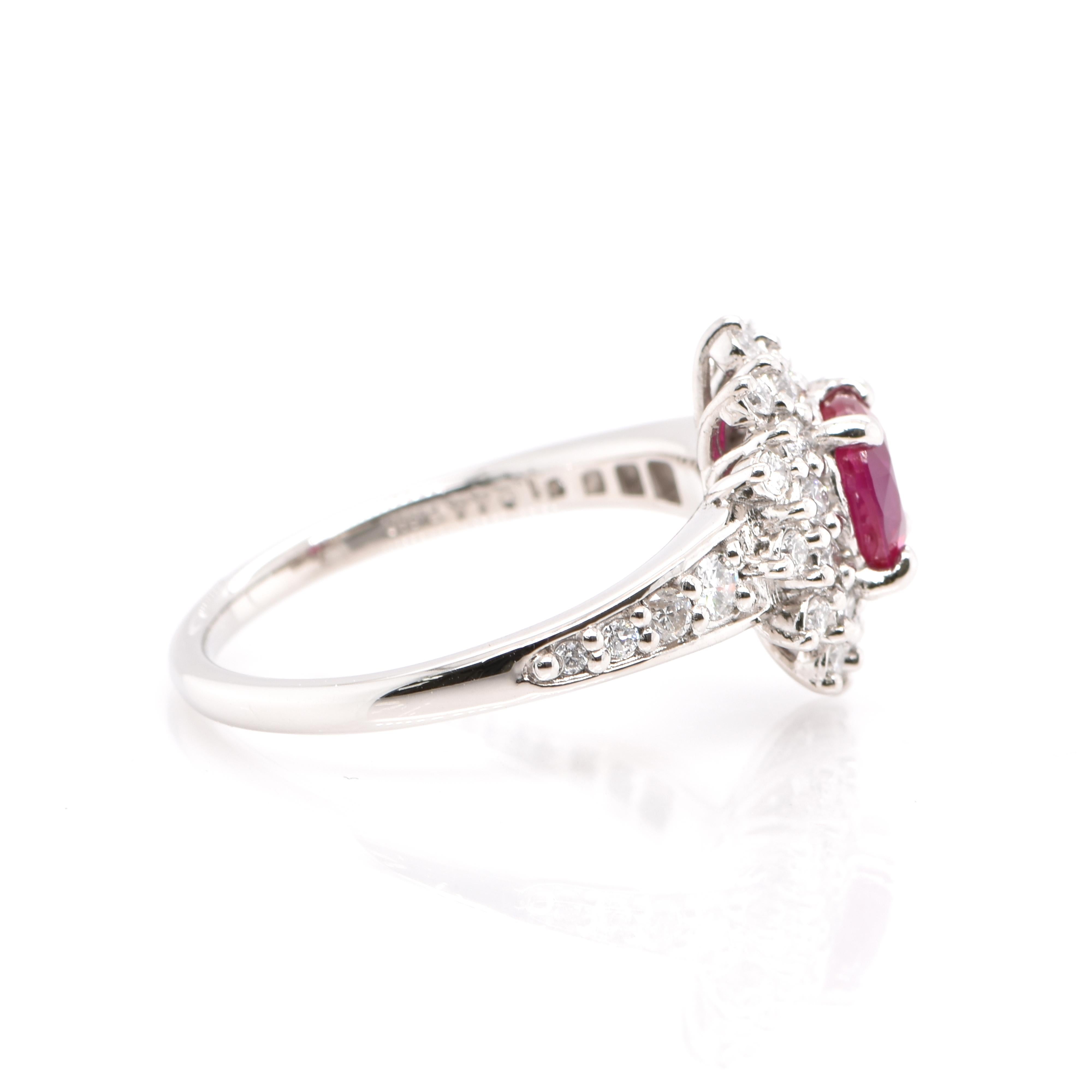 Diana-Style, 1.24 Carat, Natural Round-Cut Ruby and Diamond Ring Set in Platinum In New Condition In Tokyo, JP
