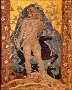 "Diana the Hunter", Stunning Art Deco Painting by Crisp, Gold, Black and Red