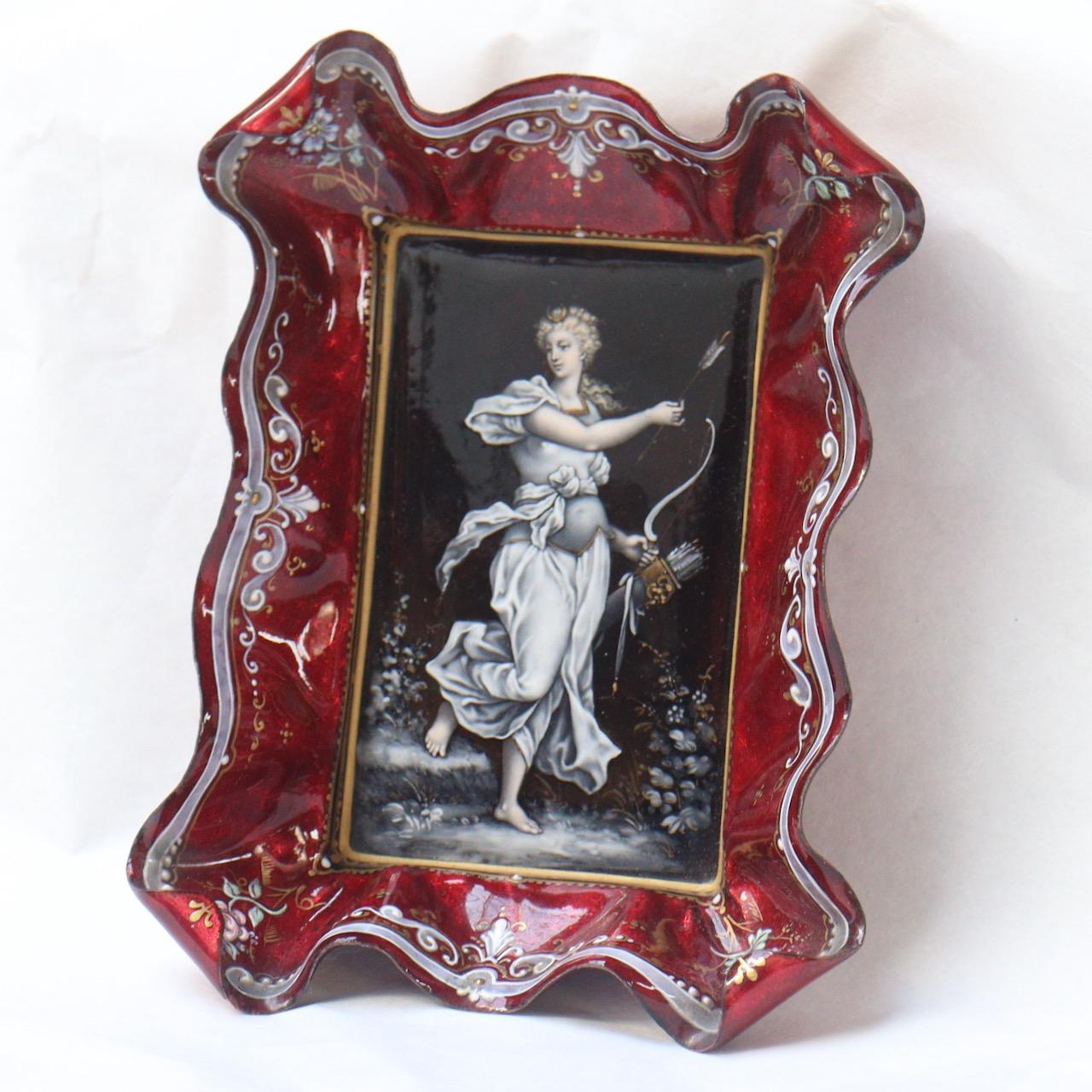 Hand-Painted Diana the Huntress, 19th Century French Enamel Tazza