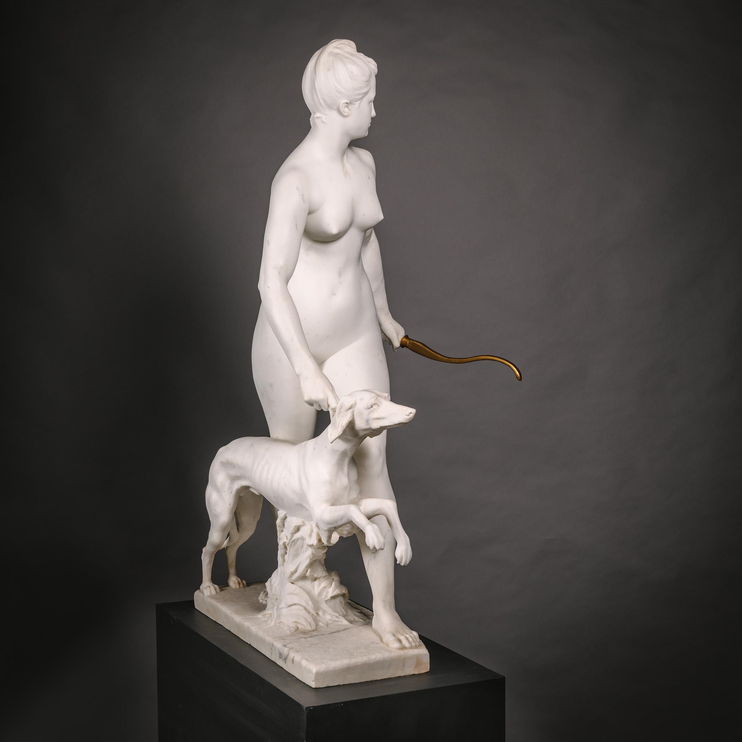 French ‘Diana the Huntress’. A Near Lifesize Statuary Marble Group For Sale