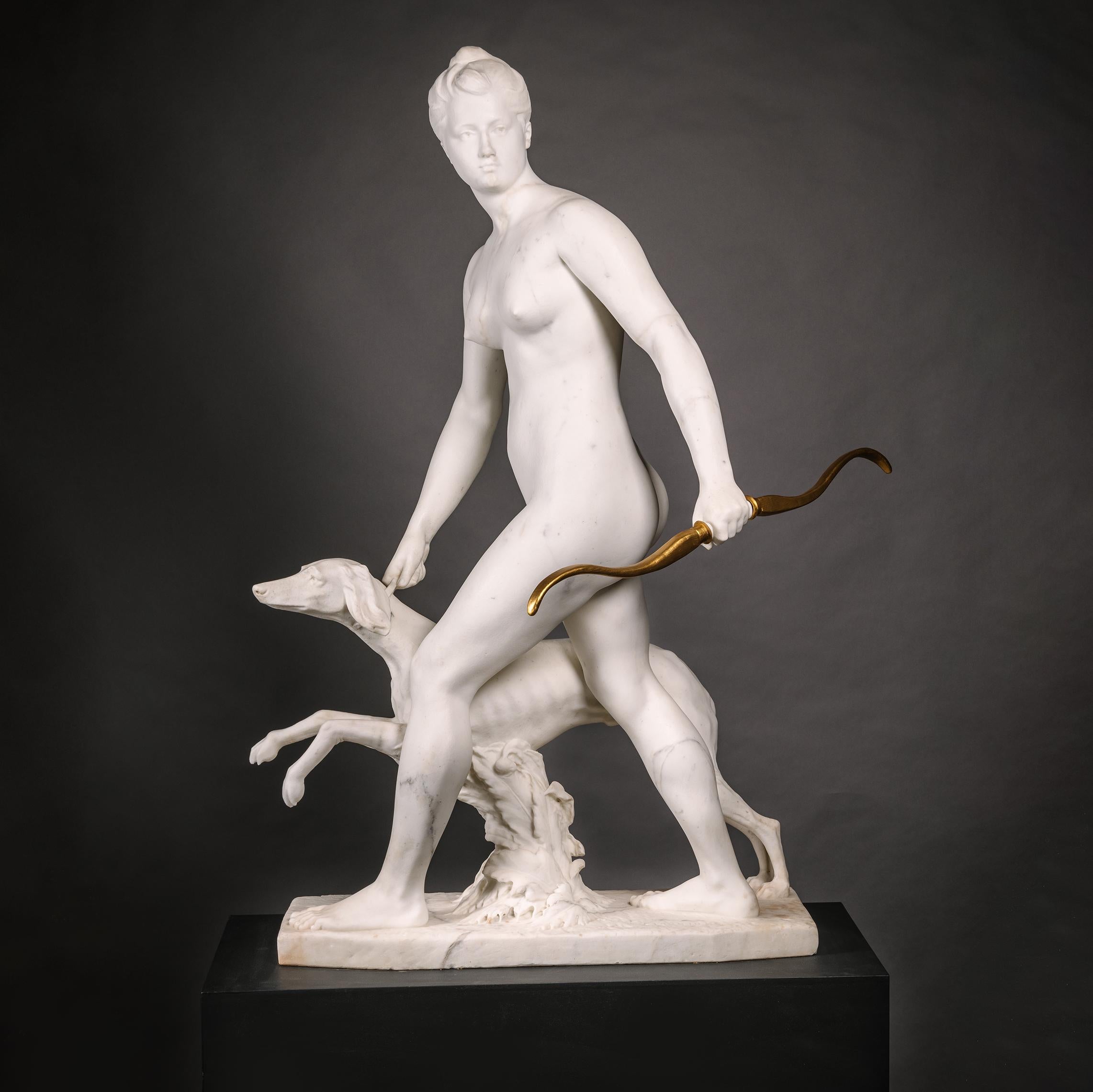 19th Century ‘Diana the Huntress’. A Near Lifesize Statuary Marble Group For Sale