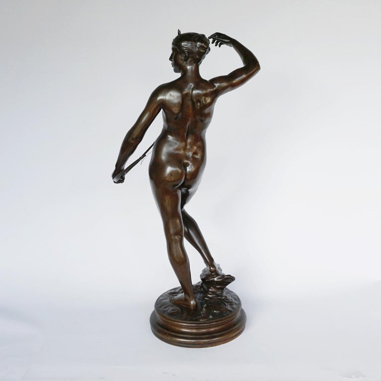 Diana the Huntress a Patinated Bronze Art Nouveau Sculpture by Jean Falguière For Sale 6