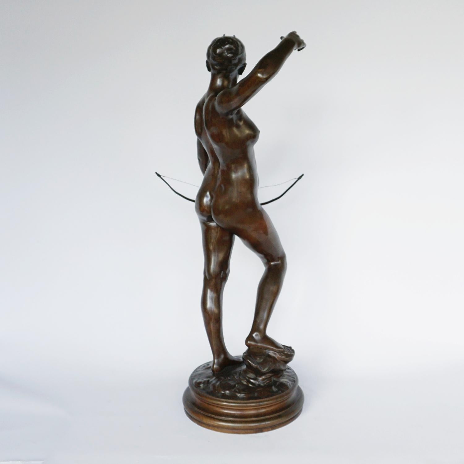 Diana the Huntress a Patinated Bronze Art Nouveau Sculpture by Jean Falguière 8