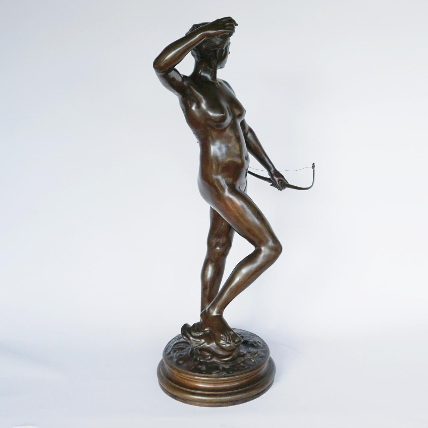 Diana the Huntress a Patinated Bronze Art Nouveau Sculpture by Jean Falguière 11