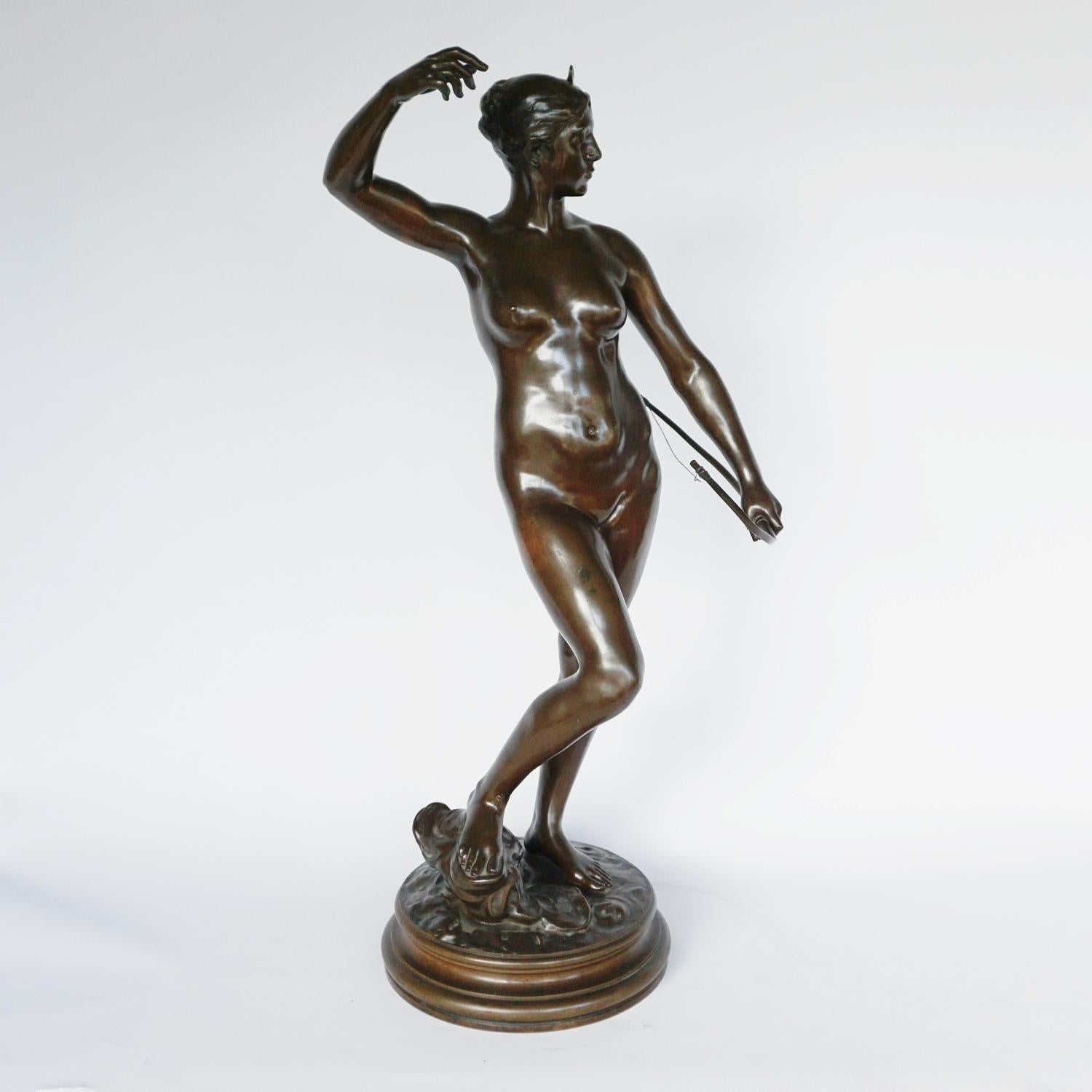 Diana the Huntress a Patinated Bronze Art Nouveau Sculpture by Jean Falguière 12