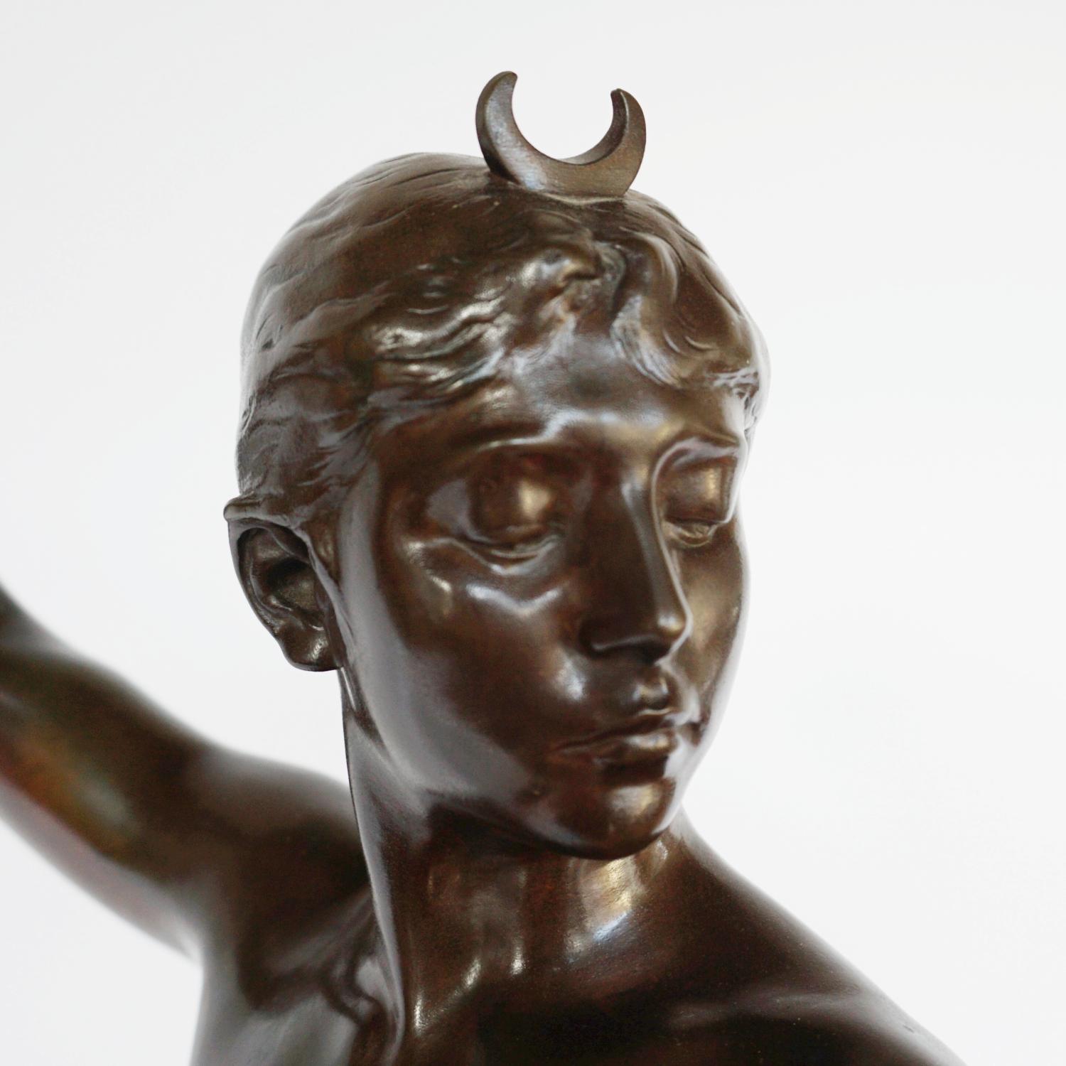 Diana the Huntress a Patinated Bronze Art Nouveau Sculpture by Jean Falguière 1