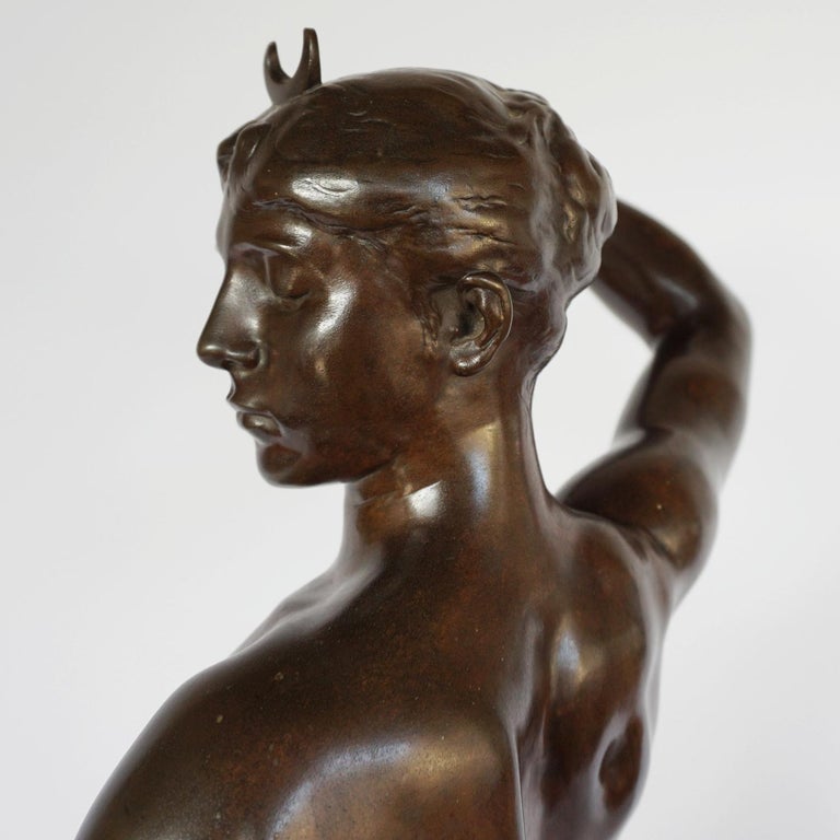 Diana the Huntress a Patinated Bronze Art Nouveau Sculpture by Jean Falguière For Sale 3