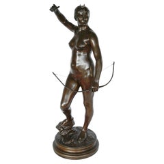 Diana the Huntress a Patinated Bronze Art Nouveau Sculpture by Jean Falguière