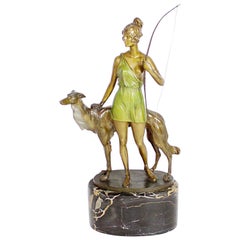 diana:: die Jägerin":: eine Art-Déco-Bronze-Skulptur von Bruno Zach:: um 1925