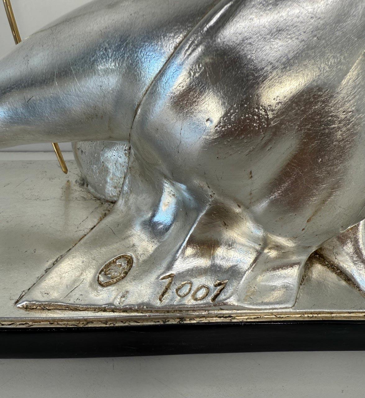 Diana the Huntress – Art Deco Silver Leaf Sculpture by Salvatore Melani, 1930s For Sale 4