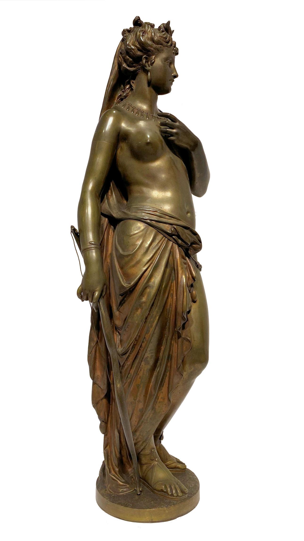 Sculpture en bronze de Diane chasseresse:: d'après Jean Louis Grégoire (1840-1890):: datant du XIXe siècle.
