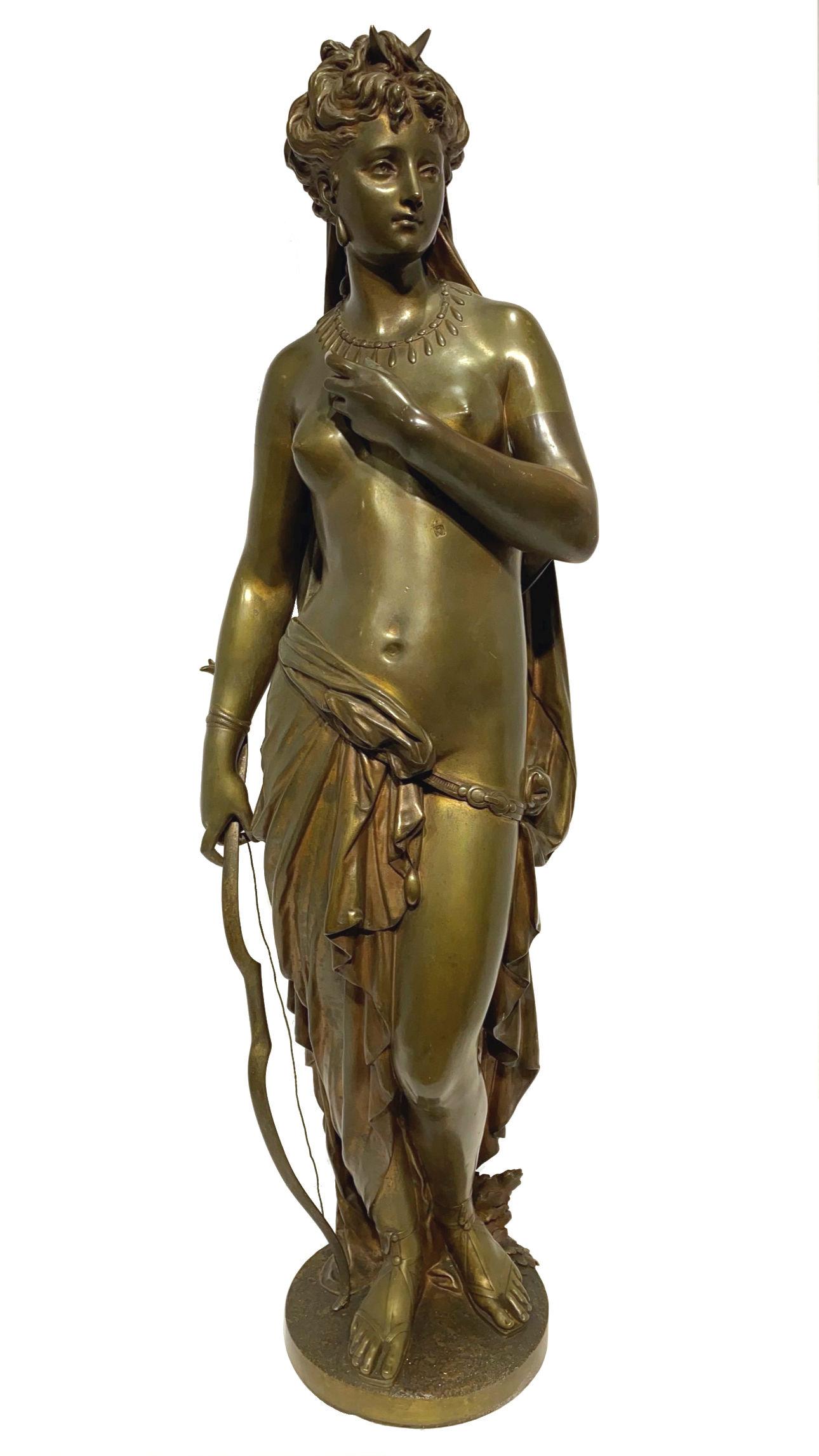 Français Diane chasseresse Sculpture en bronze d'après Jean Louis Grégoire