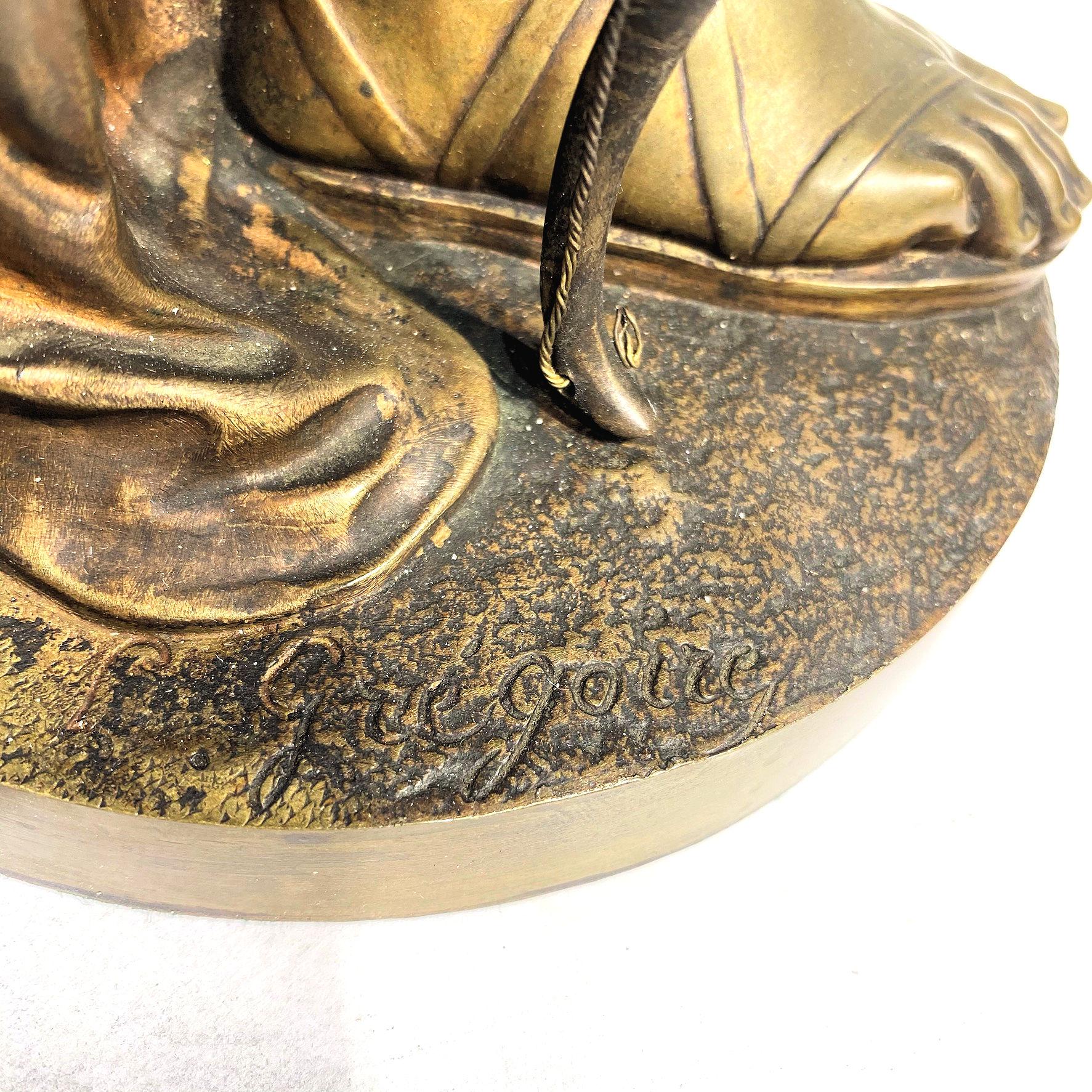 Patiné Diane chasseresse Sculpture en bronze d'après Jean Louis Grégoire