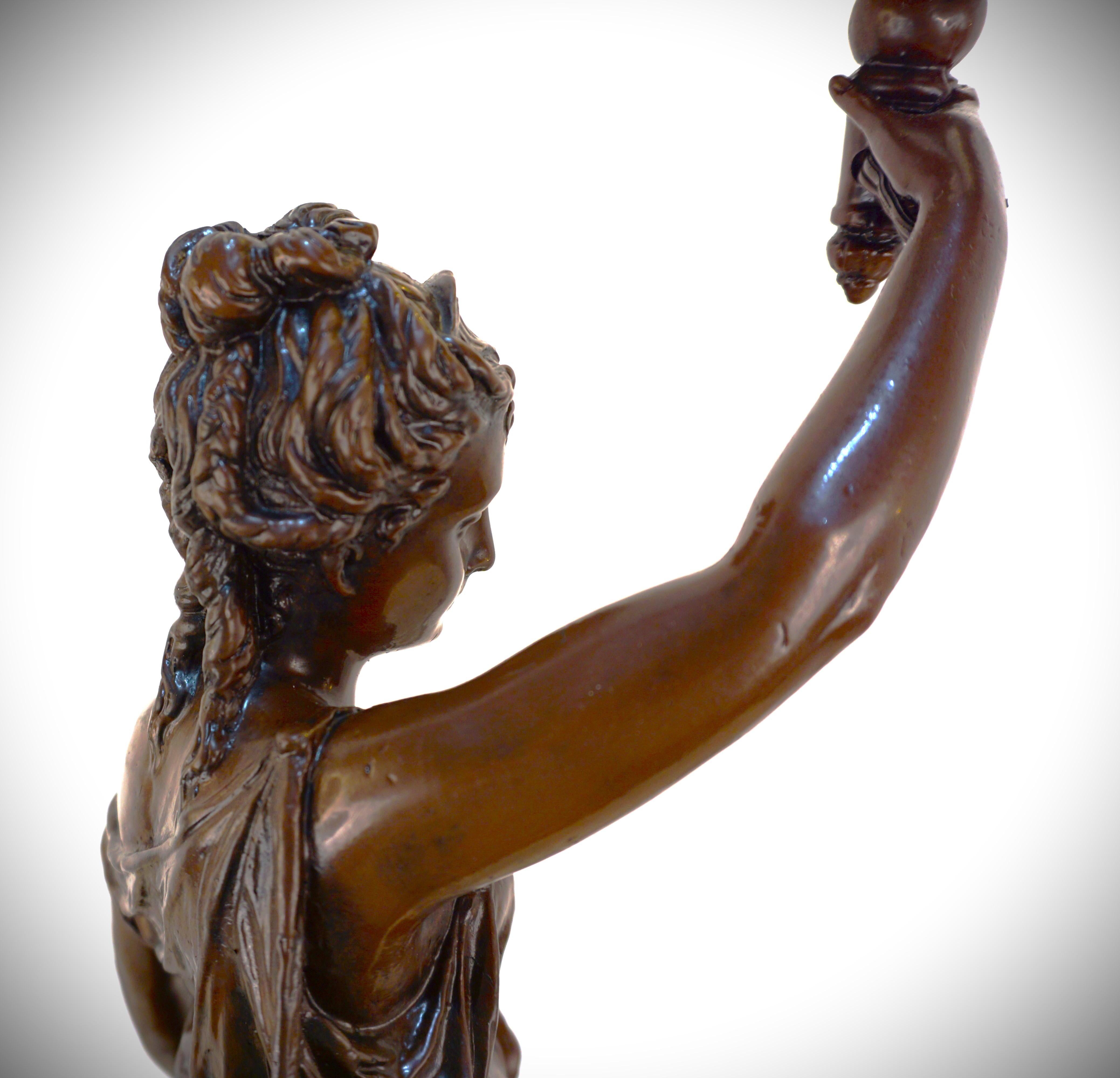 Diana the Huntress Bronze Statue Holding Torchlight Table Lamp 4