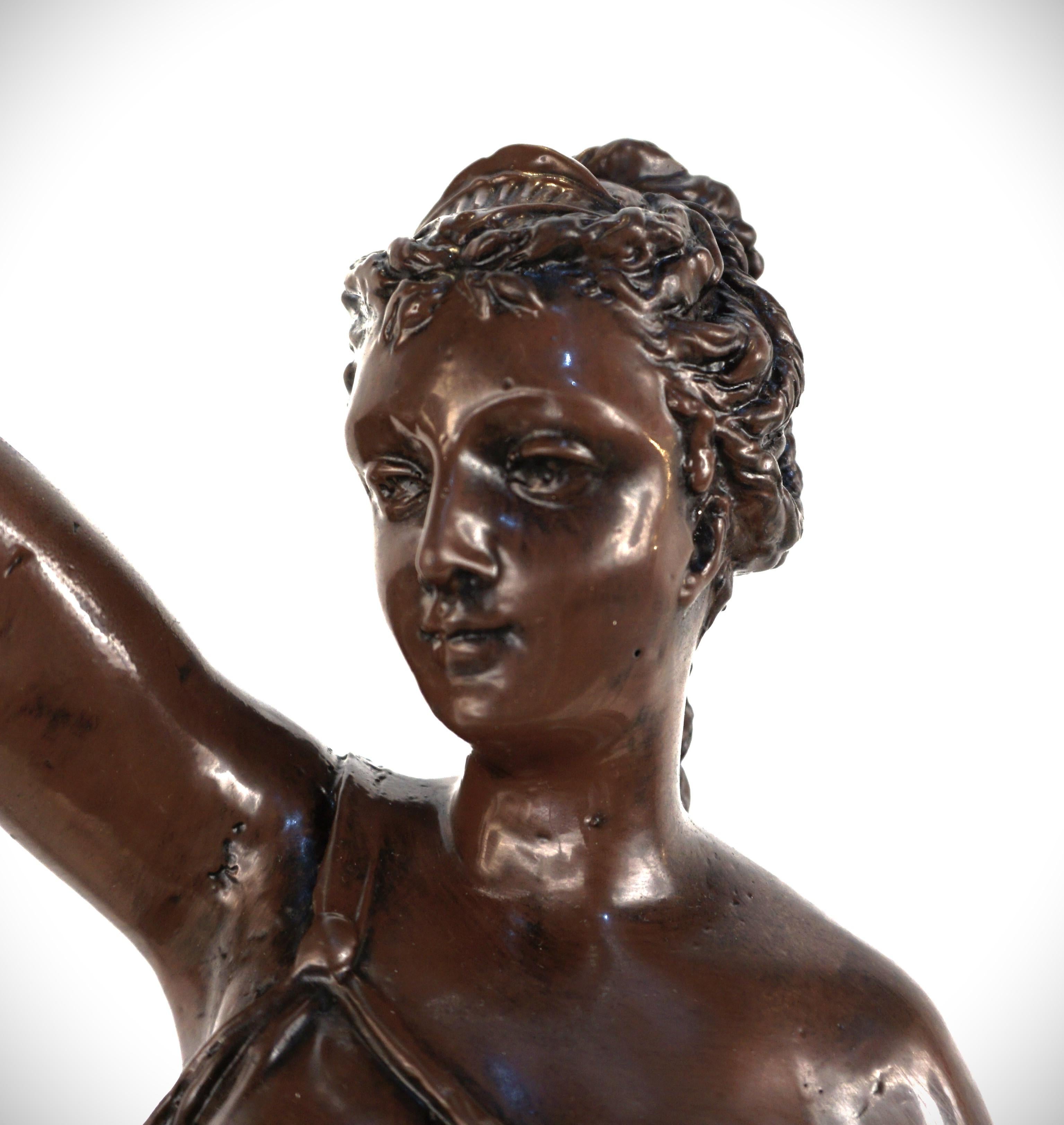 Diana the Huntress Bronze Statue Holding Torchlight Table Lamp In Good Condition In Fairfax, VA