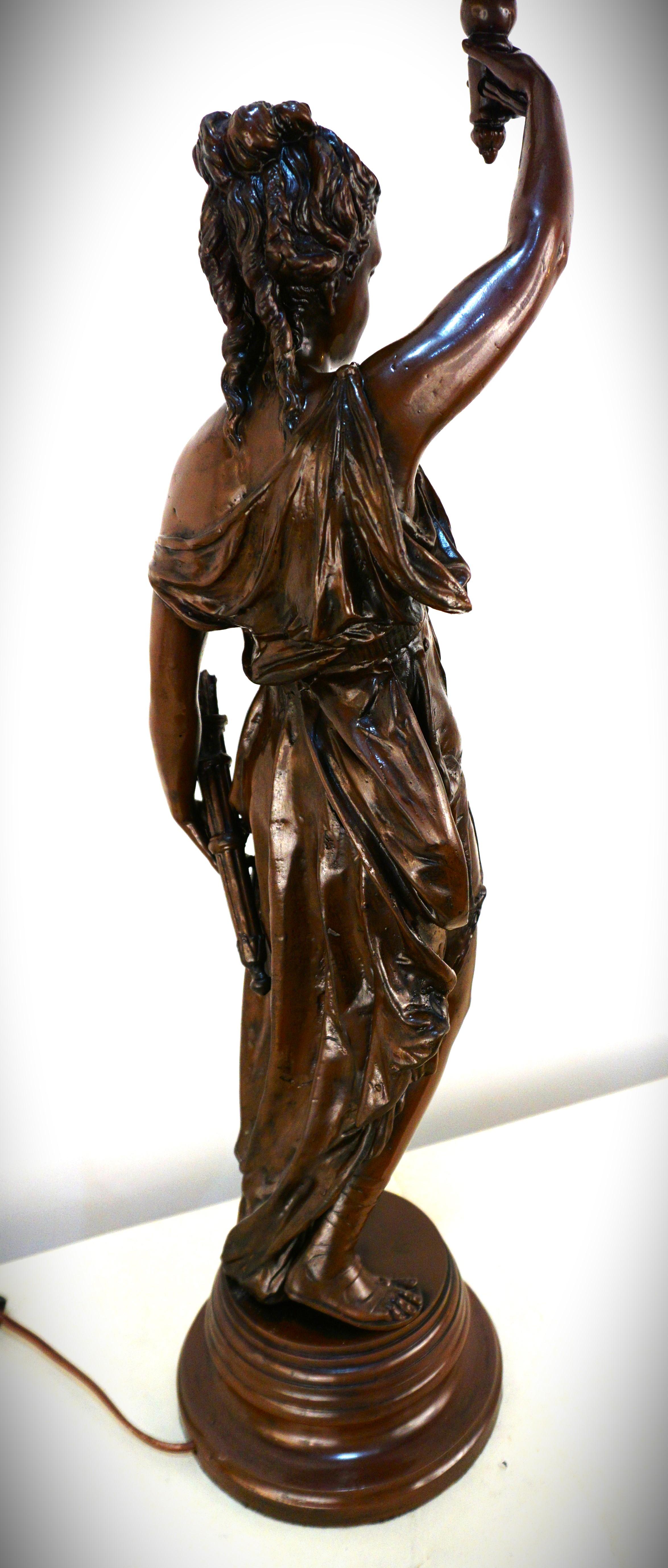 Diana the Huntress Bronze Statue Holding Torchlight Table Lamp 3
