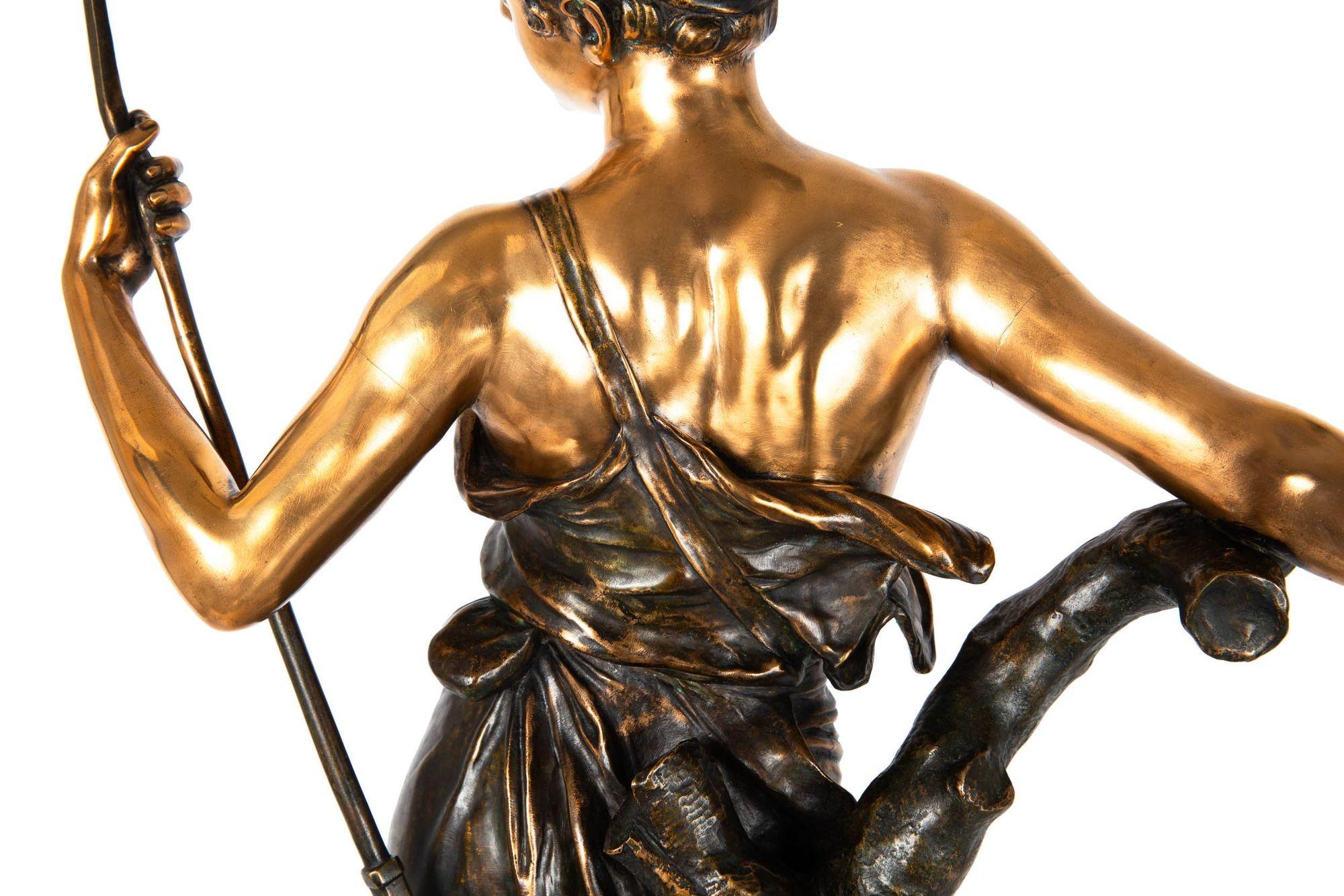 “Diana, the Huntress” by Eugene Marioton, French Antique Bronze Sculpture For Sale 5