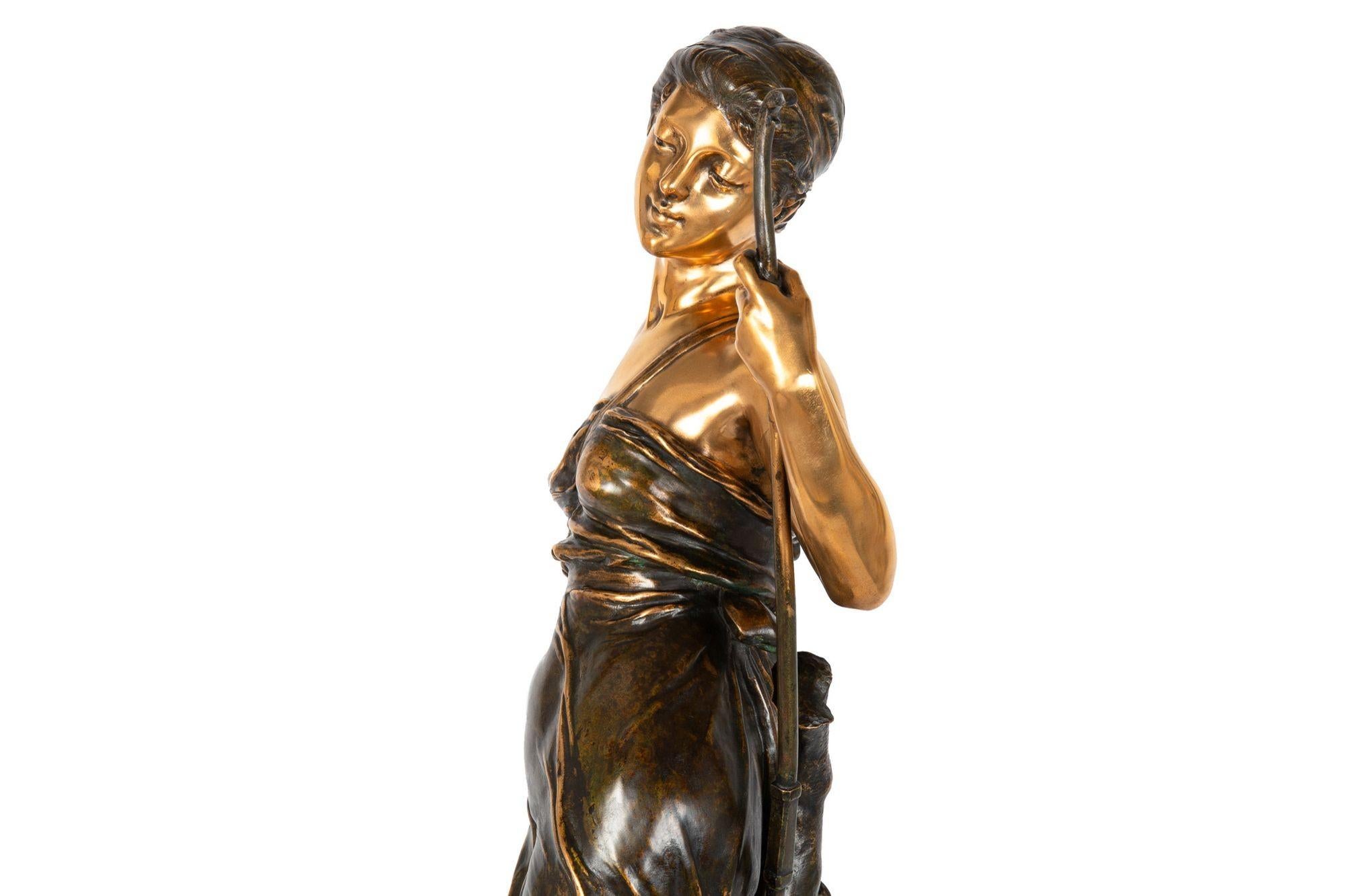 “Diana, the Huntress” by Eugene Marioton, French Antique Bronze Sculpture For Sale 9