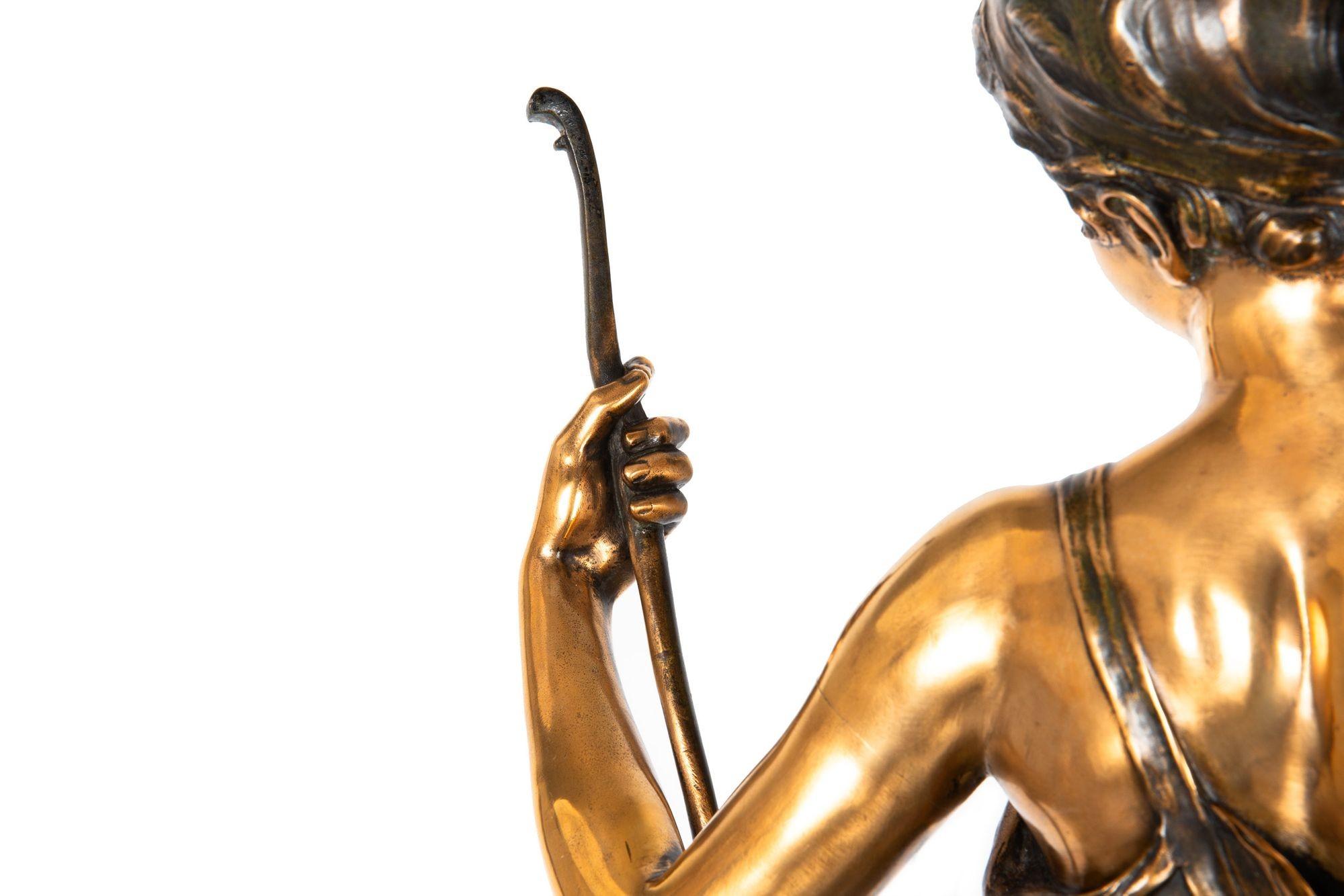 “Diana, the Huntress” by Eugene Marioton, French Antique Bronze Sculpture For Sale 11