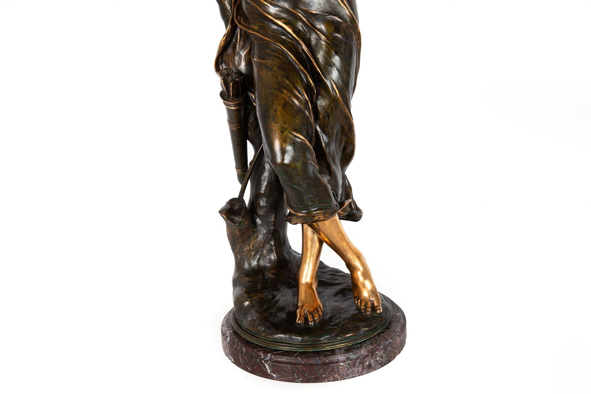 “Diana, the Huntress” by Eugene Marioton, French Antique Bronze Sculpture For Sale 12
