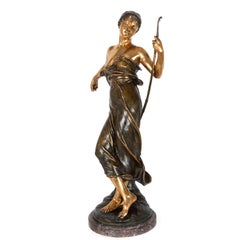 “Diana, the Huntress” by Eugene Marioton, French Antique Bronze Sculpture