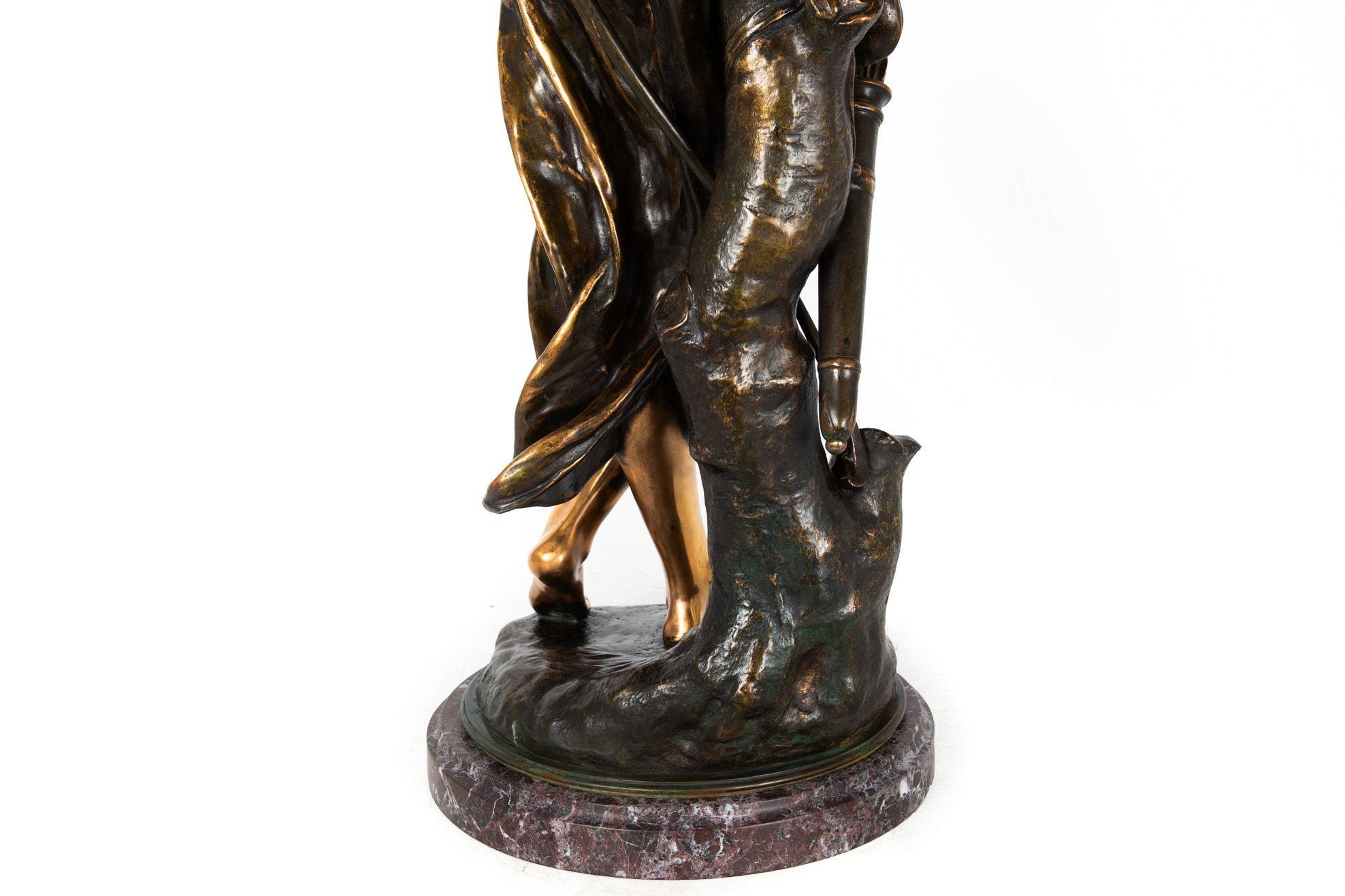 Diana, die Jägerin von Eugene Marioton, antike französische Bronzeskulptur im Angebot 14
