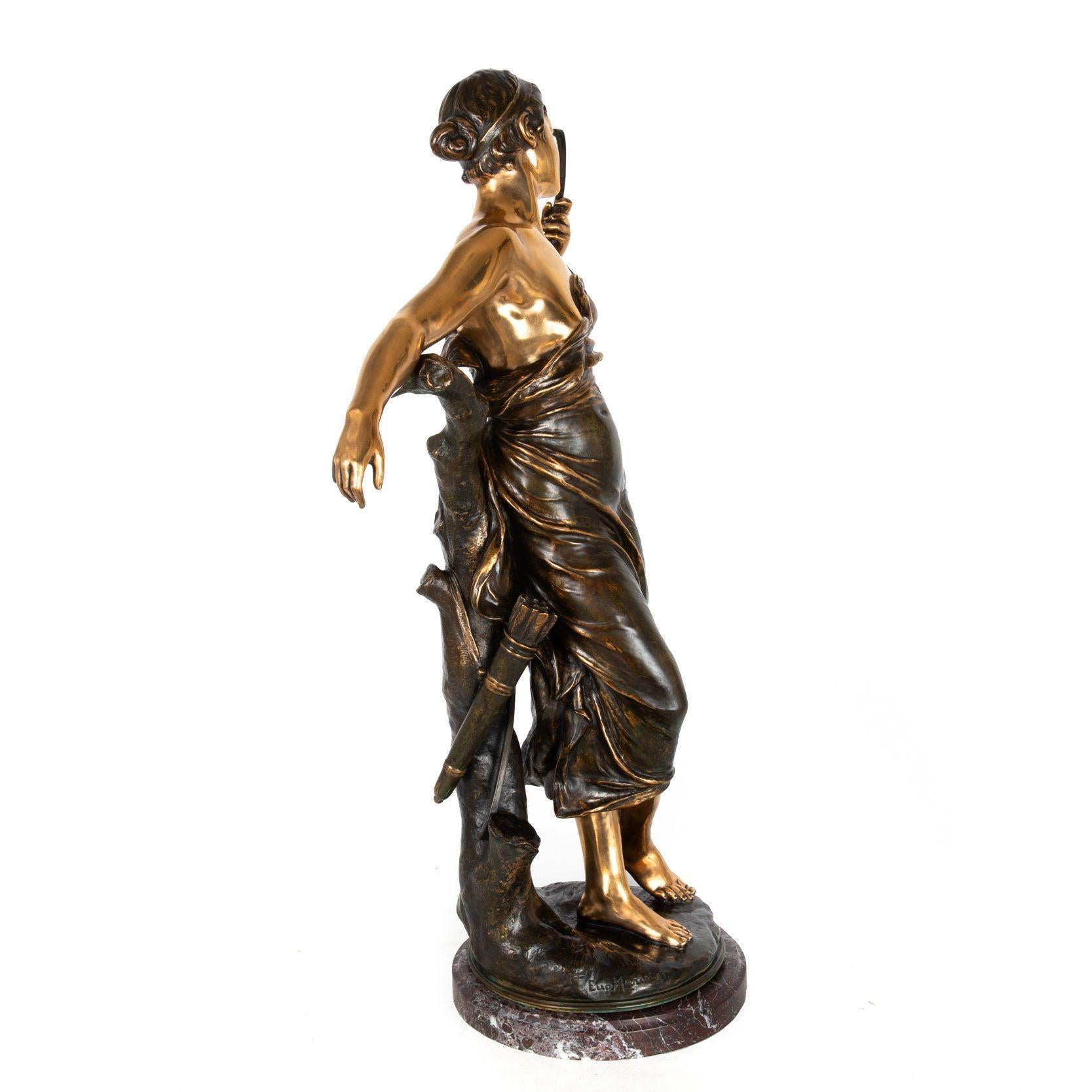 Français Diane, la chasseresse par Eugene Marioton, Sculpture en bronze antique français en vente