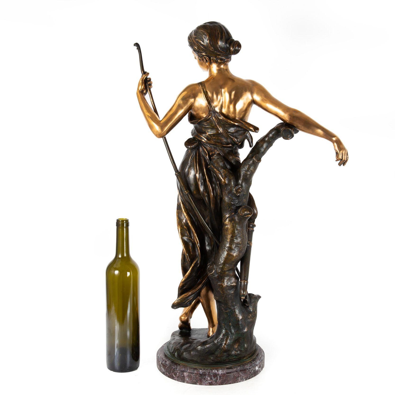 20th Century “Diana, the Huntress” by Eugene Marioton, French Antique Bronze Sculpture For Sale