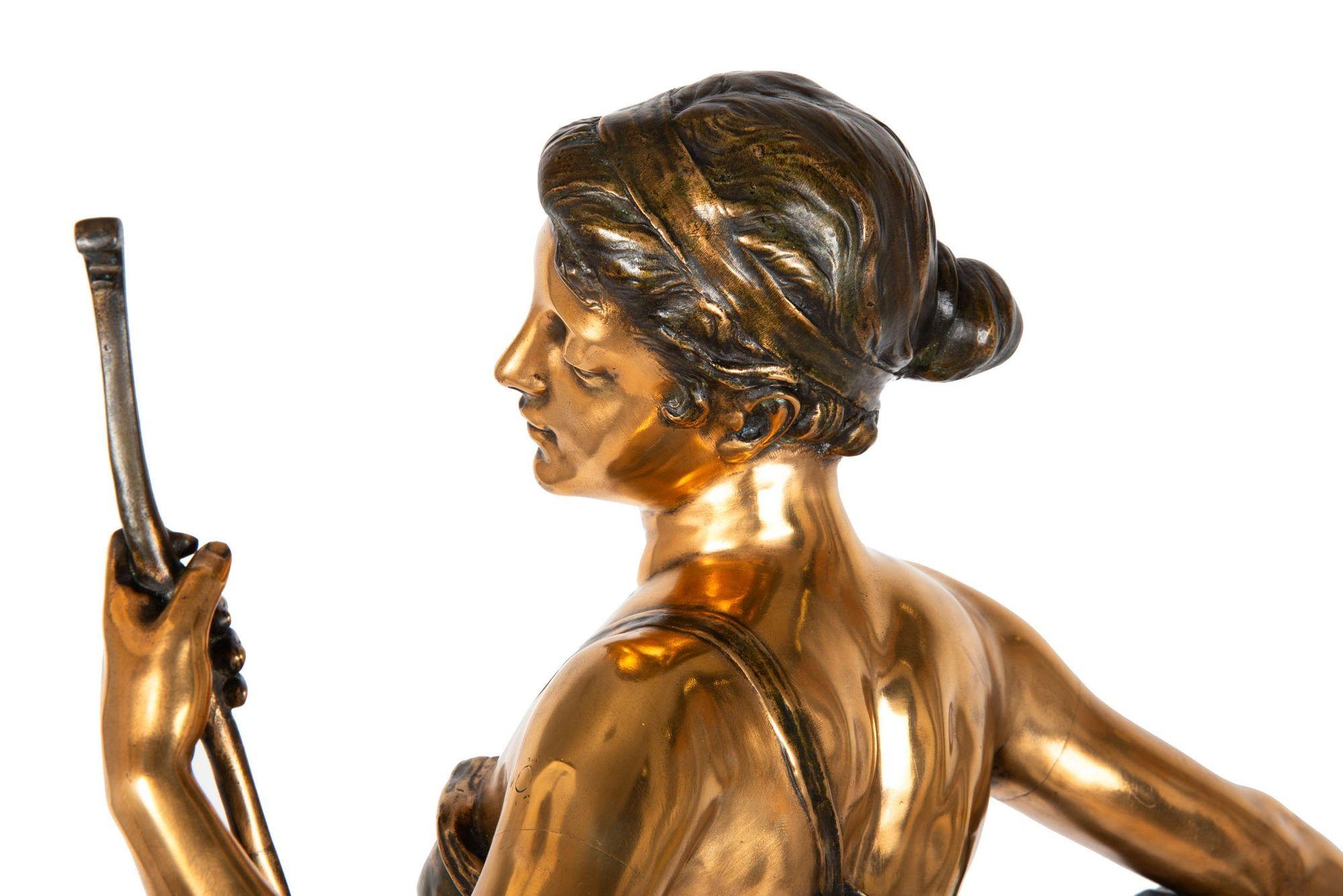 Diana, die Jägerin von Eugene Marioton, antike französische Bronzeskulptur im Angebot 1