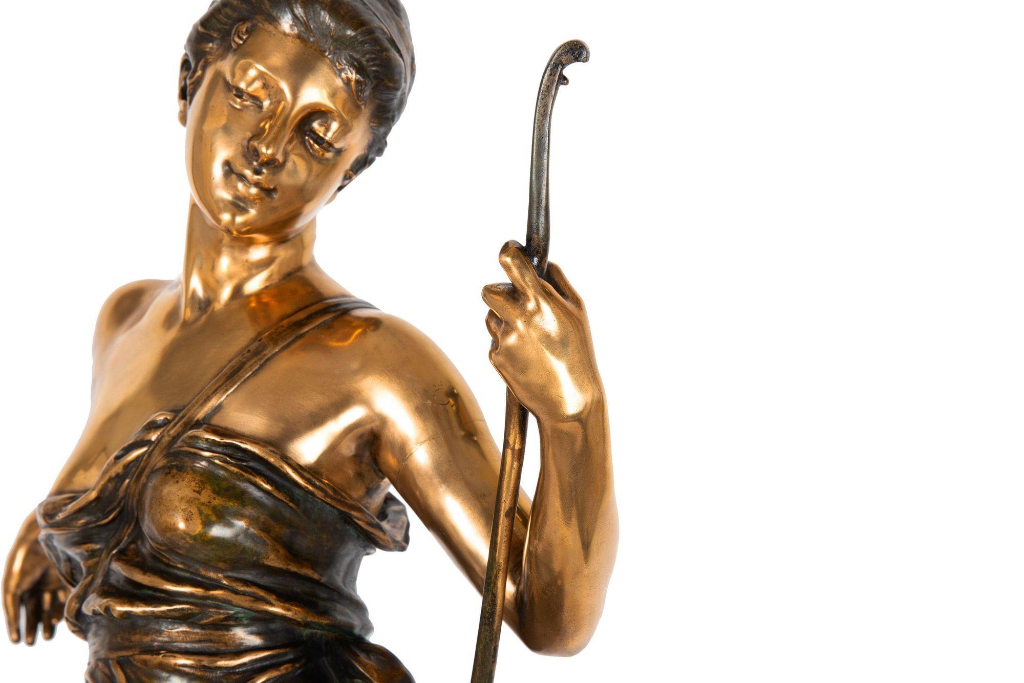 “Diana, the Huntress” by Eugene Marioton, French Antique Bronze Sculpture For Sale 3