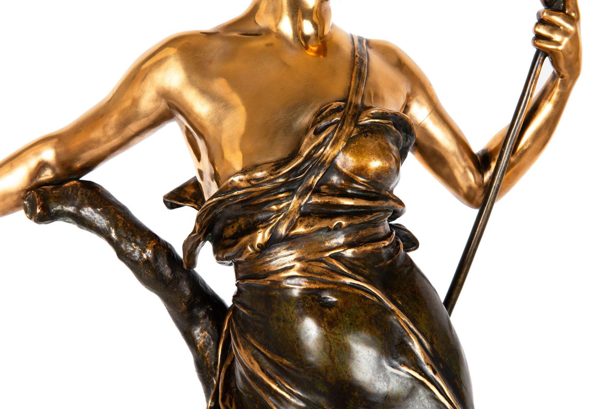 “Diana, the Huntress” by Eugene Marioton, French Antique Bronze Sculpture For Sale 4