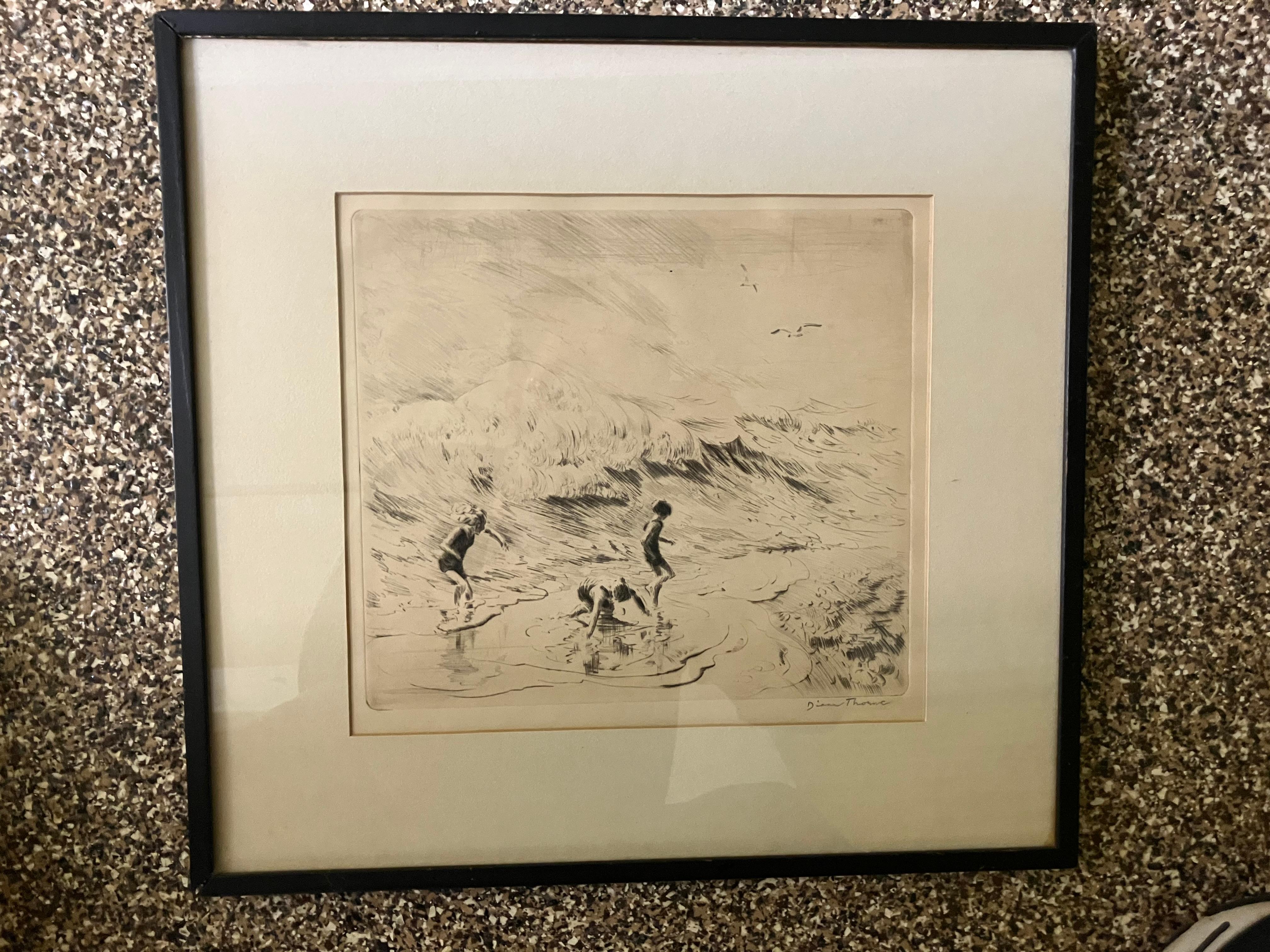 Diane Thorne Children at The Beach - American Realist Print by Diana Thorne