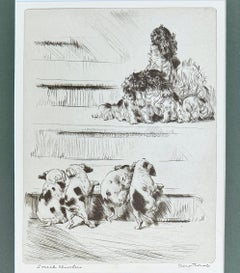Diana Thorne, “Social Climbers”, incisione su carta autografata raffigurante un cane, incorniciata, CIRCA 1935